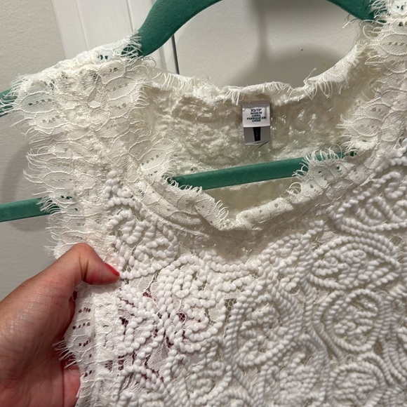 Lord & Taylor White Sheer Lace Top - Picture 2 of 4